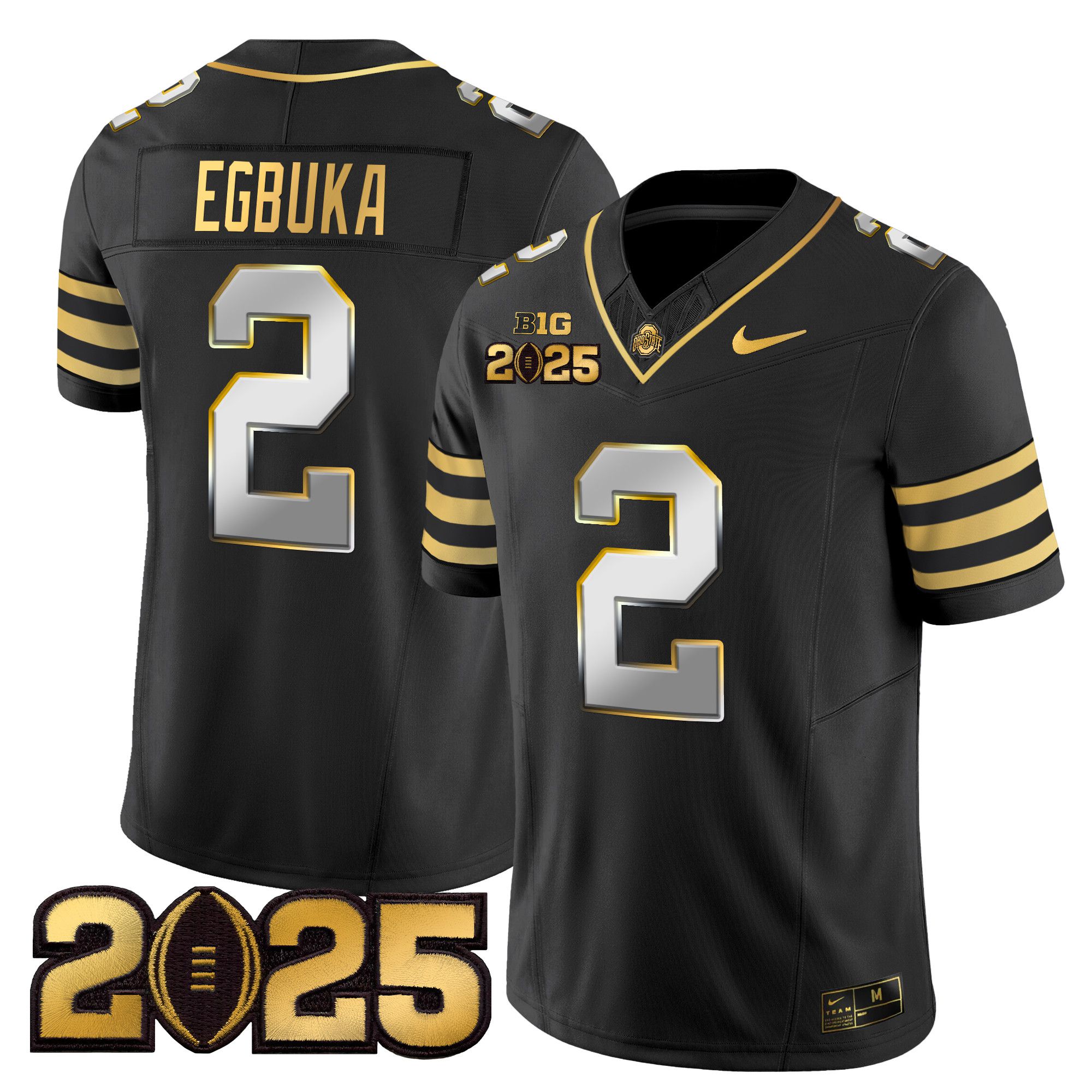 Men Ohio State Buckeyes #2 Egbuka Black 2025 CFP Final Patch Gold Vapor Limited NCAA Jersey style 2